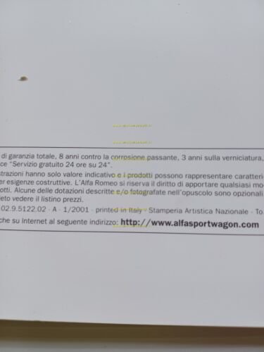 Alfa Romeo Sportwagon modelli 2001 depliant originale italiano