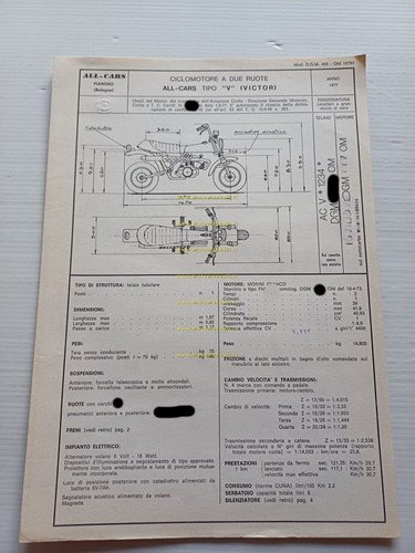 All-Cars Victor 50 1977 Facsimile originale scheda omologazione DGM