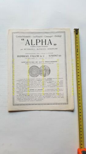 ALPHA contachilometri contagiri auto moto anni 20 depliant originale italiano