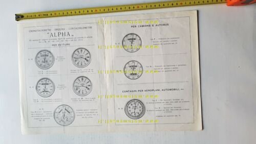 ALPHA contachilometri contagiri auto moto anni 20 depliant originale italiano