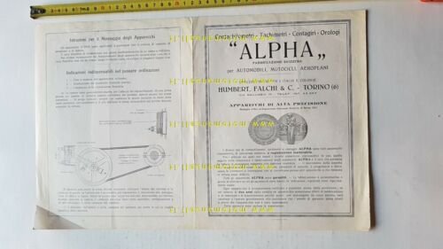ALPHA contachilometri contagiri auto moto anni 20 depliant originale italiano