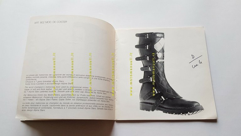 Alpinestars catalogo produzione stivali cross regolarità 1974 depliant originale