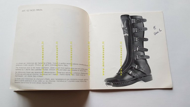Alpinestars catalogo produzione stivali cross regolarità 1974 depliant originale
