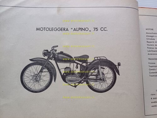Alpino 75 1952 catalogo ricambi originale factory spare parts catalogue