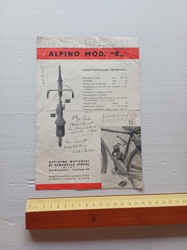 Alpino micromotore modello R anni 50 depliant italiano originale