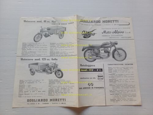 Alpino produzione ciclomotori moto 1955 depliant italiano originale