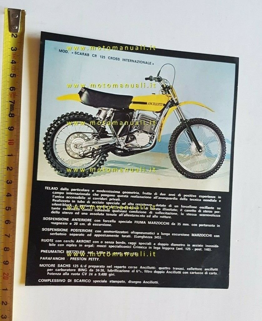 Ancillotti Scarab CR 125 Cross Internazionale 1975 depliant originale brochure