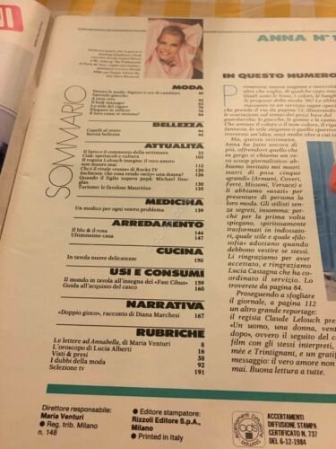 Anna Annabella Rivista Magazine 22 Marzo 1986 n.12 Armani Versace