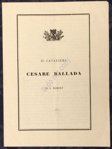 Antico documento - Necrologio Cavalier Cesare Ballada Di Saint Robert …