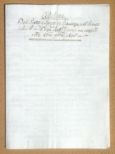 Antico documento manoscritto 1806 - Cedolone dell'Esatto e Speso in …