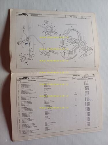 Aprilia 125 RX 1992 catalogo ricambi TELAIO originale FRAME parts …