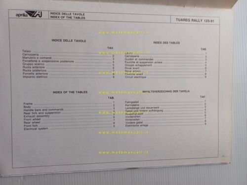 Aprilia 125 Tuareg Rally 1991 catalogo ricambi TELAIO originale spare …