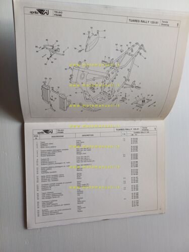 Aprilia 125 Tuareg Rally 1991 catalogo ricambi TELAIO originale spare …