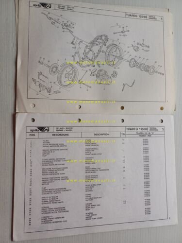 Aprilia 125 Tuareg Wind 1989 VARIANTI catalogo ricambi TELAIO originale