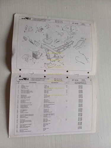 Aprilia 50 AF1 EUROPA 1992 VARIANTI catalogo ricambi TELAIO originale …