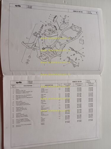 Aprilia 50 Amico 1994 catalogo ricambi TELAIO originale FRAME parts …