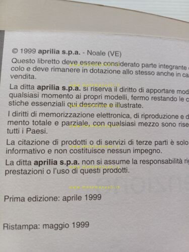 Aprilia 50 Area 51 scooter 1999 manuale uso manutenzione ORIGINALE