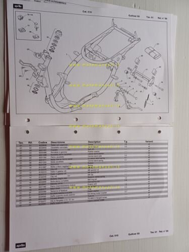 Aprilia 50 Gulliver 1995 catalogo ricambi TELAIO originale FRAME parts