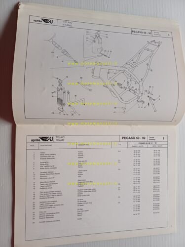 Aprilia 50 Pegaso 1992 catalogo ricambi TELAIO originale FRAME parts …