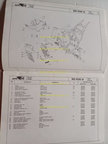 Aprilia 50 Red Rose 1991 catalogo ricambi TELAIO originale FRAME …