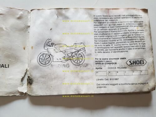 Aprilia AF1 125 Sintesi manuale uso manutenzione libretto ITALIANO originale