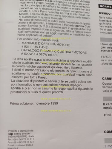 Aprilia Area 51 scooter 50 1999 manuale officina TELAIO italiano …