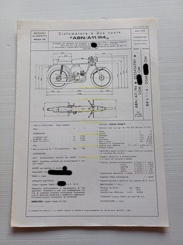 Aprilia Colibrì 50 ABN-A11-R4 1972 Facsimile originale scheda omologazione DGM