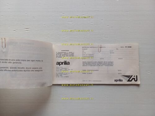 Aprilia ETX 350 - 600 libretto tessera garanzia NUOVO originale