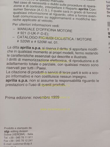 Aprilia Gulliver 50 1995-1997 manuale officina TELAIO italiano ORIGINALE