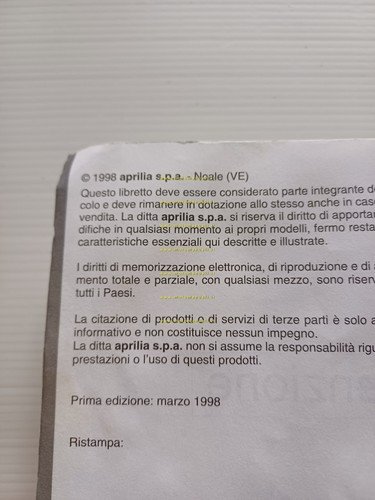 Aprilia Leonardo 125 - 150 1998 manuale uso manutenzione libretto …