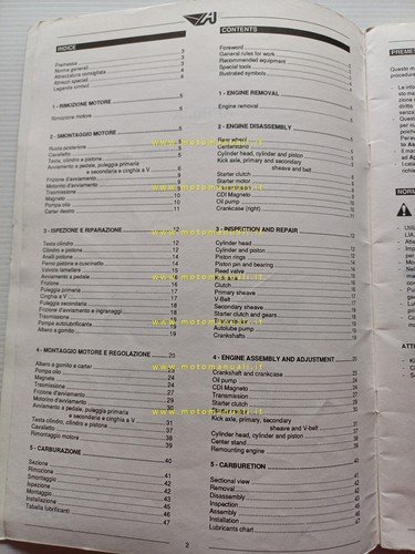 Aprilia manuale officina MOTORE 50 scooter italiano ORIGINALE