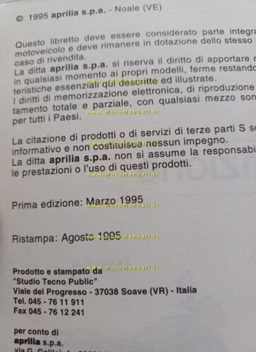 Aprilia Mot 650 1995 manuale uso manutenzione libretto istruzioni ORIGINALE