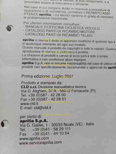 Aprilia MOTORE 100 4t 2001 catalogo ricambi originale