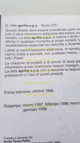 Aprilia Pegaso 650 1996-99 manuale uso manutenzione libretto ITALIANO originale