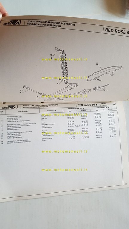 Aprilia Red Rose 50 1987 catalogo ricambi TELAIO originale Frame …