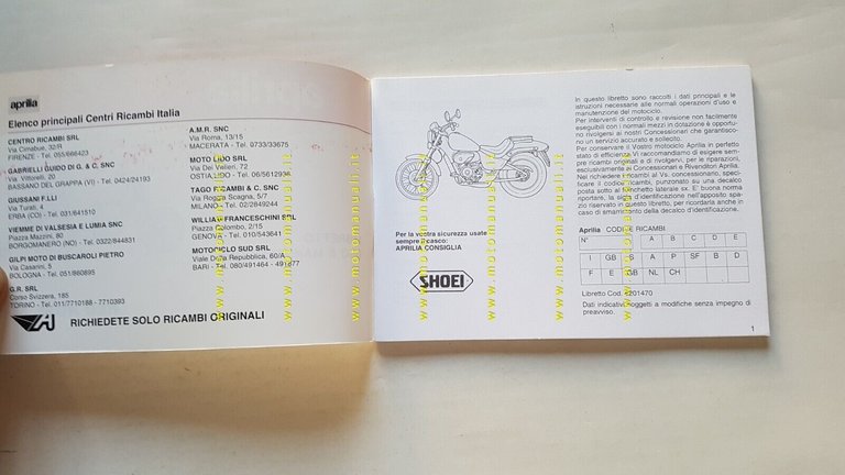 Aprilia Red Rose 50 manuale uso manutenzione originale Italiano OWNER'S …