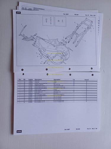 Aprilia RS 250 1995-96 catalogo ricambi TELAIO originale