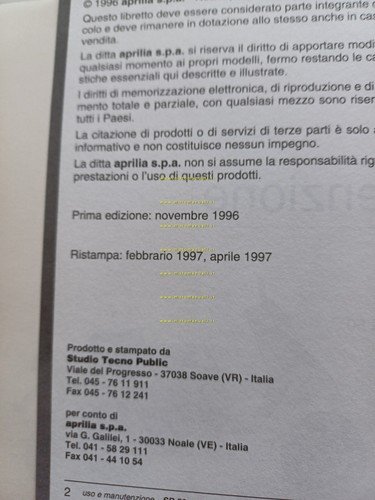 Aprilia SR 50 1996-97 manuale uso manutenzione libretto originale
