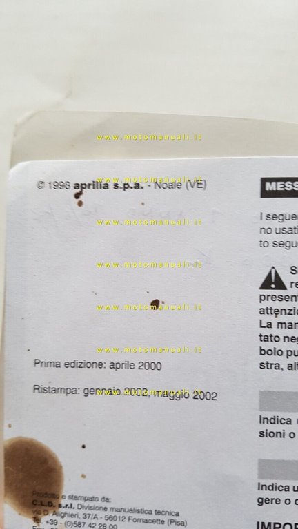 Aprilia SR 50 2000-02 manuale uso manutenzione italiano originale