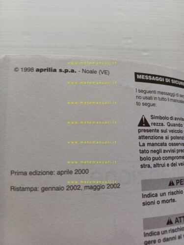 Aprilia SR 50 2000-2002 manuale uso manutenzione ORIGINALE