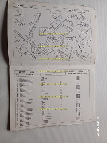 Aprilia SR 50 raffreddamento aria 1994 catalogo ricambi TELAIO originale