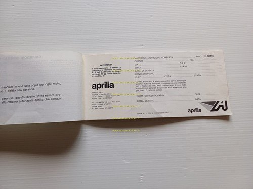 Aprilia Tuareg 125 libretto tessera garanzia NUOVO originale