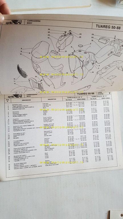 Aprilia Tuareg 50 1988 catalogo ricambi TELAIO originale