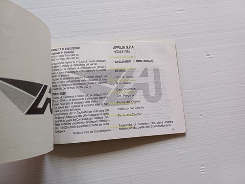Aprilia tutti modelli anni 90 libretto tessera garanzia NUOVO originale