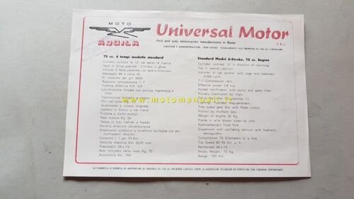 Aquila 75 moto 1954 depliant originale brochure PROSPEKT