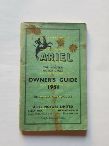 Ariel modelli monocilindrici 1951 manuale uso manutenzione INGLESE originale