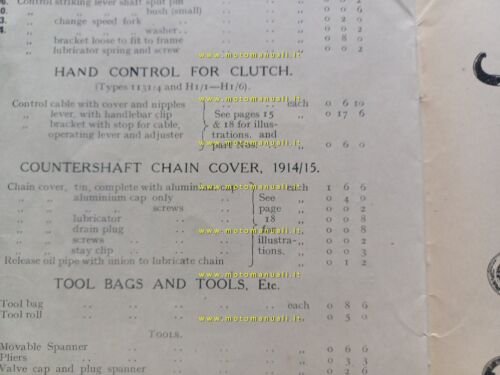 Ariel modelli trasmissione cinghia 1914-15 catalogo ricambi Inglese originale
