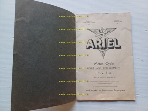 Ariel modelli trasmissione cinghia 1914-15 catalogo ricambi Inglese originale