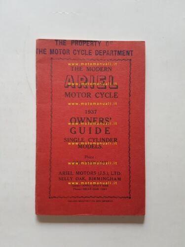 Ariel monocilindrici 250 350 500 1937 manuale uso manutenzione Inglese …