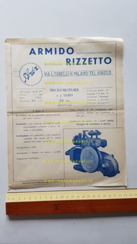 Ariz 48 Armido Rizzetto micromotore 1950 depliant originale italiano